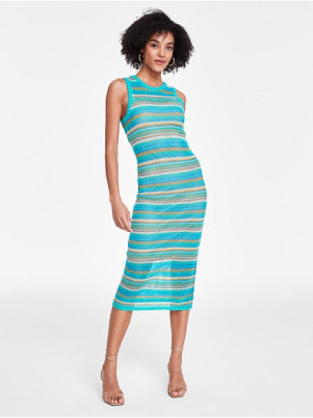 Bar III striped crochet bodycon sleeveless long dress